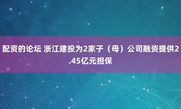 配资的论坛 浙江建投为2家子（母）公司融资提供2.45亿元担保